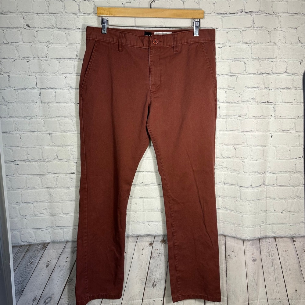 RVCA Weekender Chino Mens 34 Rust Red Burgundy Slim Straight Pants